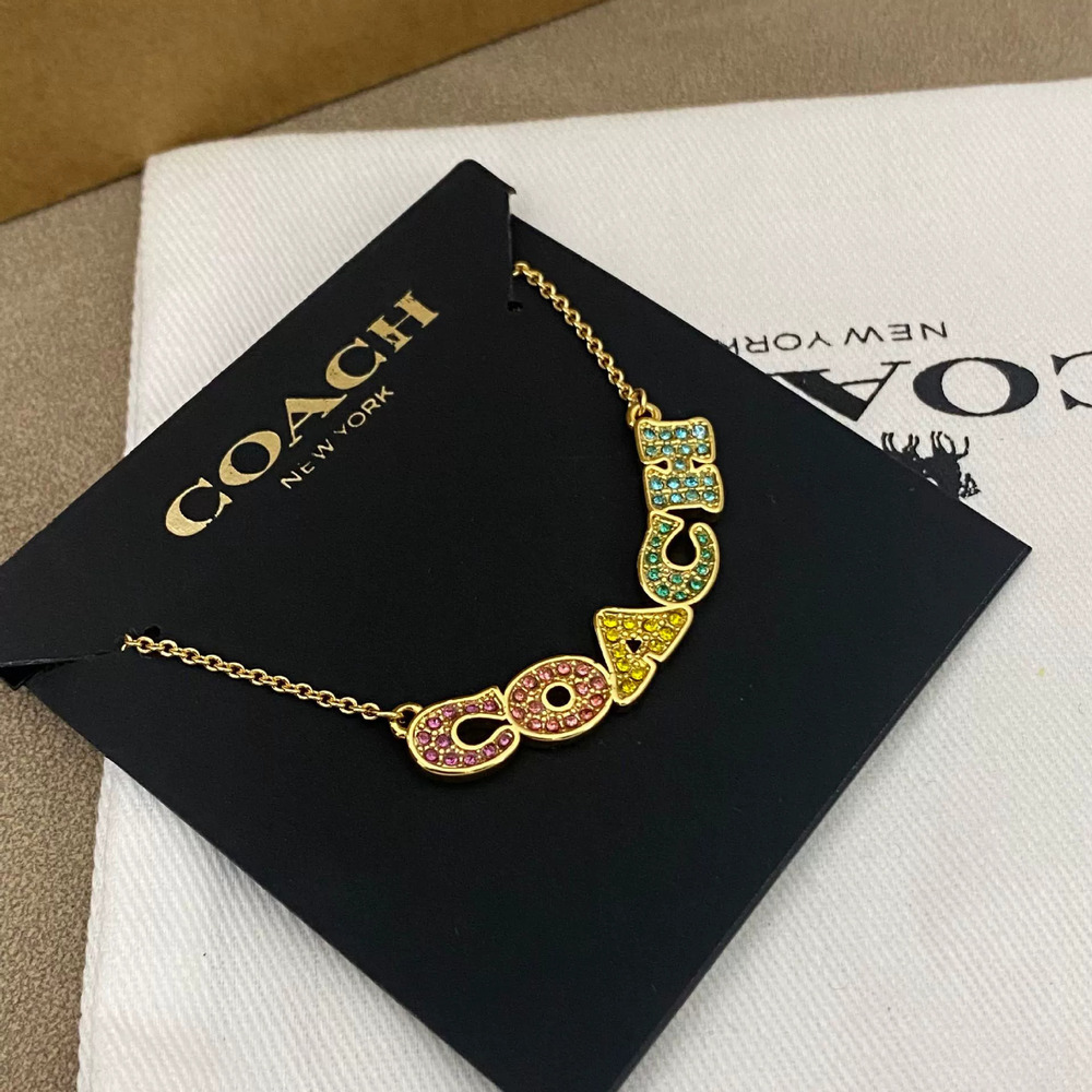 Coach Curved Letter Choker Colored Diamond Inlay Metal Chain - Picture 3 of 6